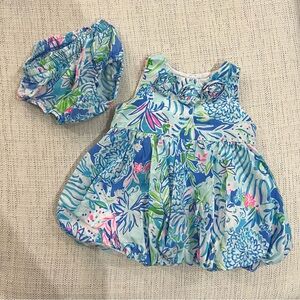 Lilly Pulitzer Baby Paloma Bubble Dress Coastal Blue Lion Around